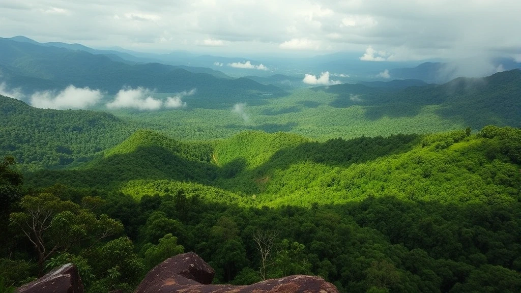 Panoramablick auf den Bwindi Impenetrable Forest in Uganda mit Morgennebel