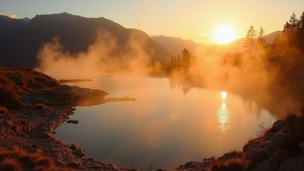 Goldene Stunde an den Baños del Inca Thermalquellen in Cajamarca mit Bergkulisse