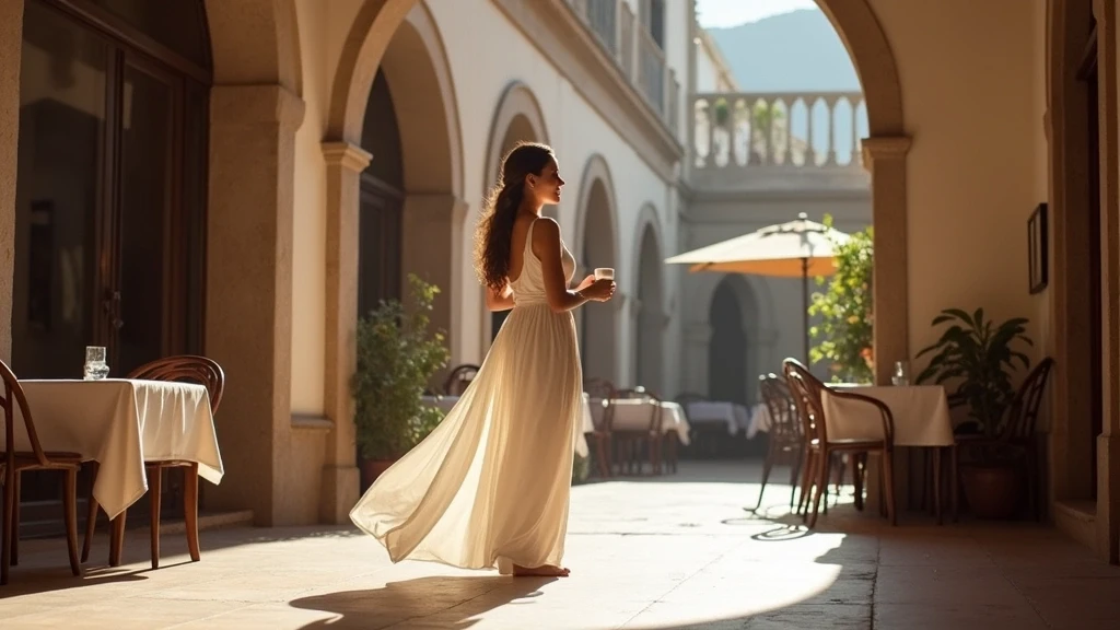 Elegante Frau geniesst traditionellen Kaffee im historischen Zentrum von Cajamarca