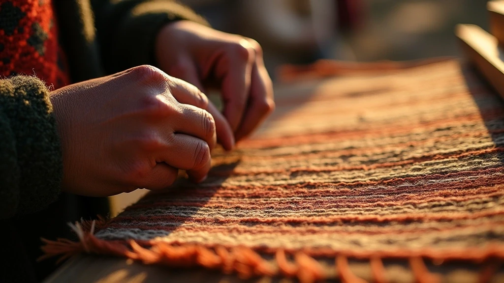 Detailaufnahme traditioneller Textilherstellung in Cajamarca bei goldener Stunde