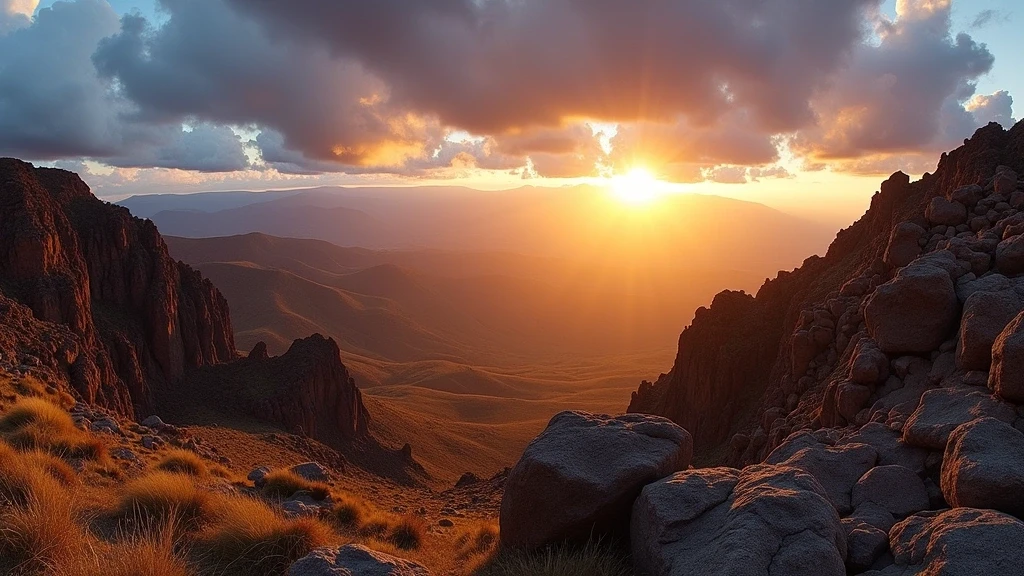 Panoramablick auf die Cumbemayo-Ruinen in Cajamarca bei Sonnenuntergang