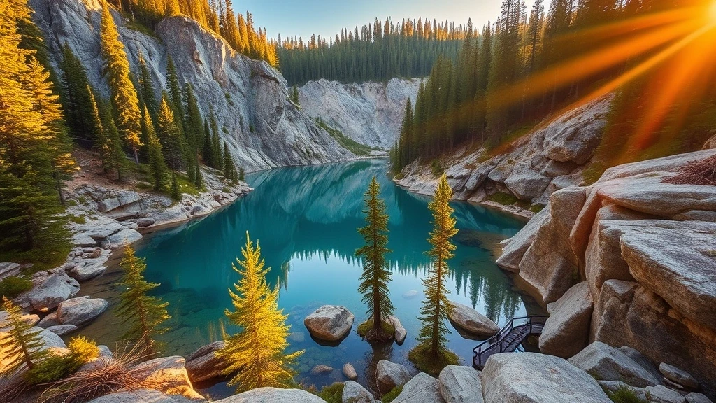 Goldene Stunde an den Grassi Lakes in Calgary mit tuerkisfarbenem Wasser