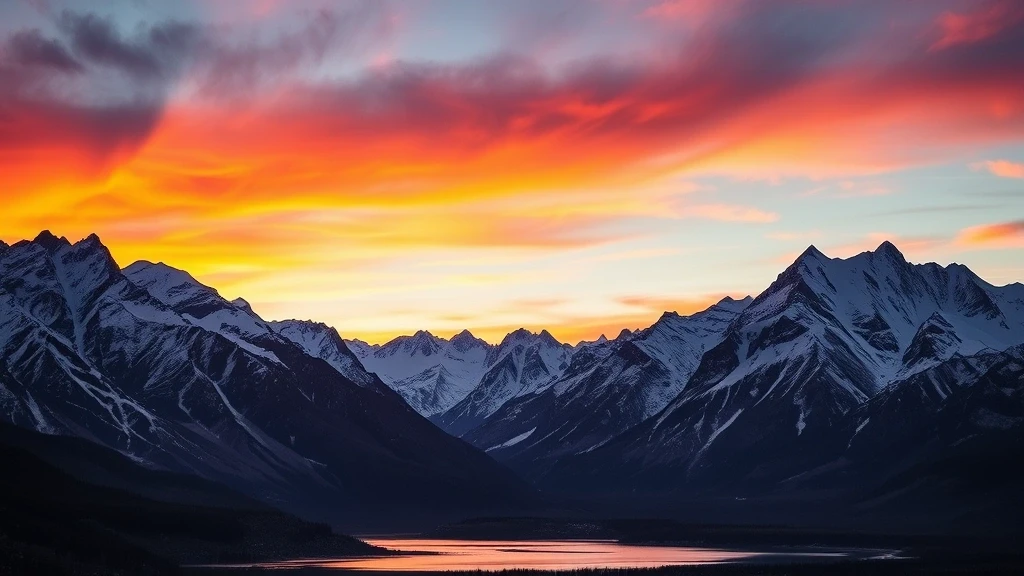 Sonnenuntergang ueber den kanadischen Rocky Mountains in Calgary mit alpengluehen