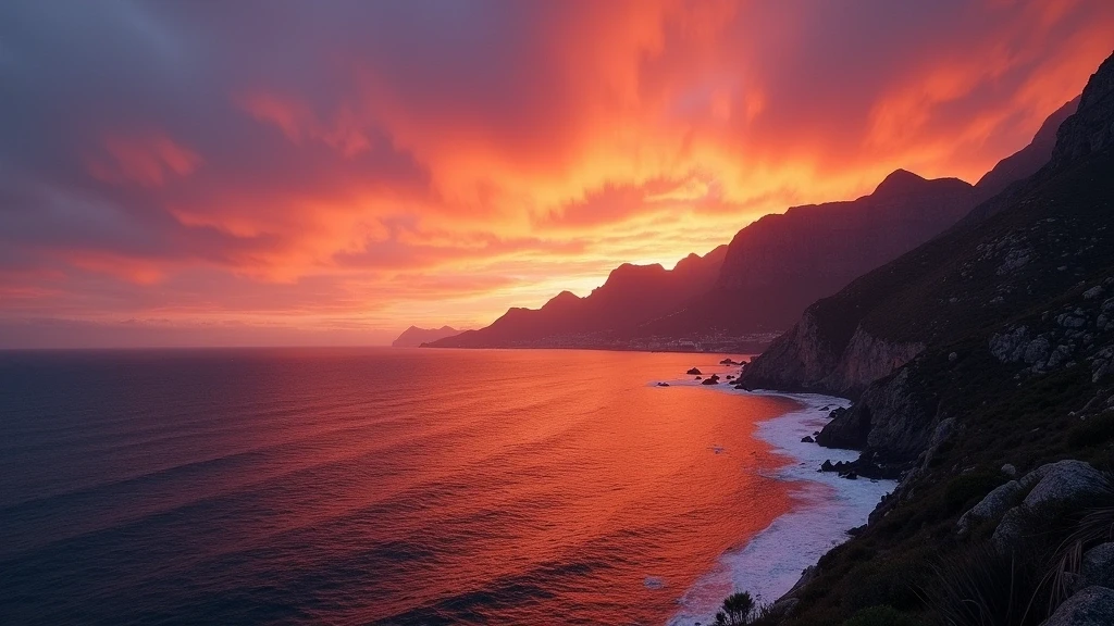 Sonnenuntergang über den Twelve Apostles in Kapstadt, Südafrika mit dramatischem Himmel