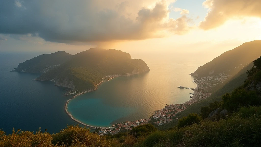 Panoramablick vom Monte Solaro auf Capri zur goldenen Stunde