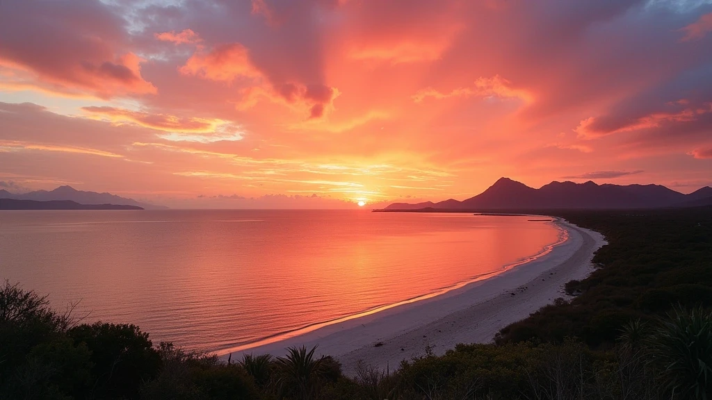 Panorama-Sonnenuntergang ueber dem Korallenmeer von Kennedy Bay in Cardwell, Australien