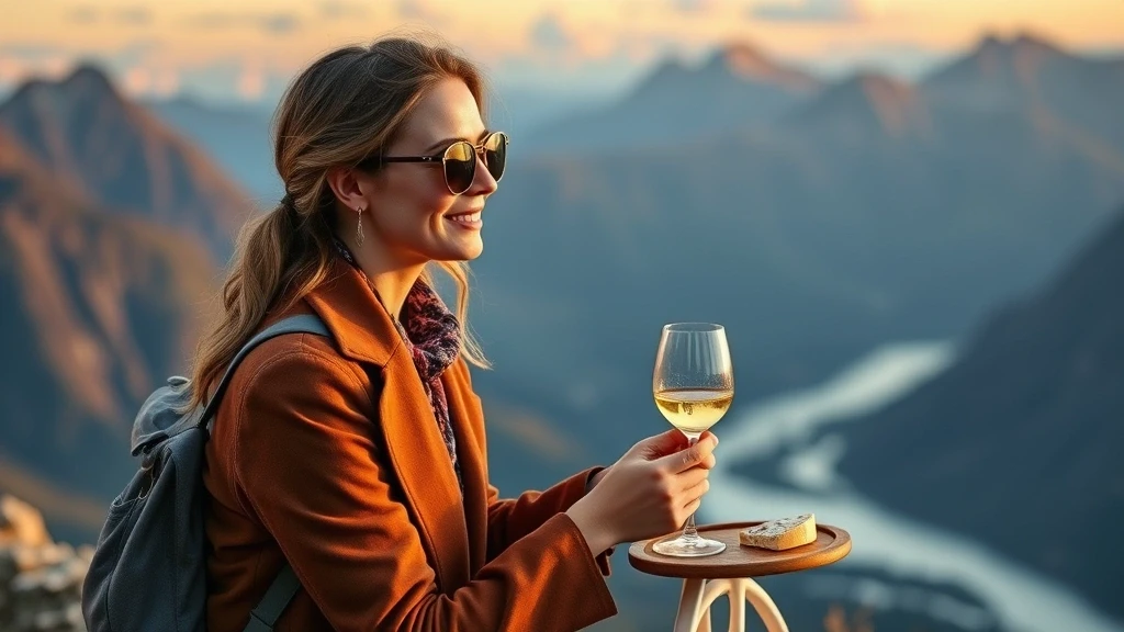 Elegante Reisende geniesst Gourmet-Picknick mit Blick auf Cascade Saddle Berge
