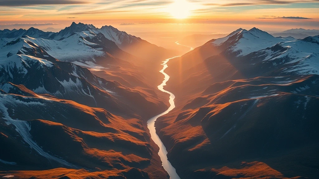 Dramatische Luftaufnahme der Cascade Saddle Berglandschaft in Neuseeland zur goldenen Stunde