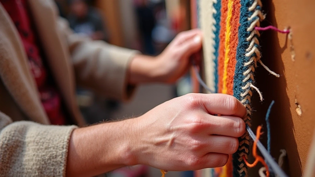 Detailaufnahme traditioneller andiner Textilien bei der Herstellung durch lokale Handwerker