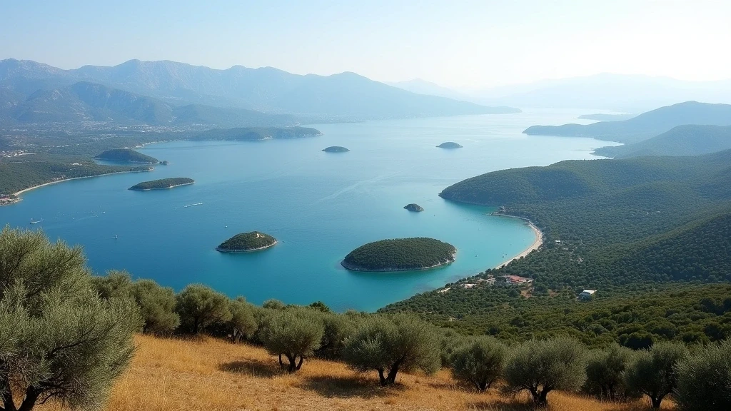 Panoramablick auf die Elaphiten-Inseln von Cavtat aus mit smaragdgrünen Inseln und Olivenhainen im Morgenlicht