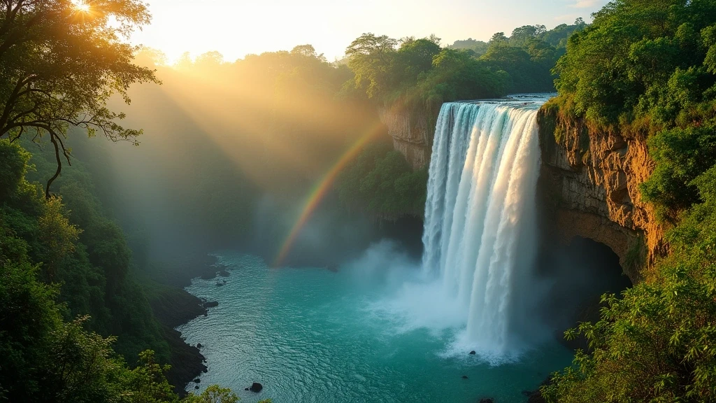 Panoramaansicht der Kawasan Falls in Badian, Cebu mit tuerkisfarbenem Wasser und Dschungel