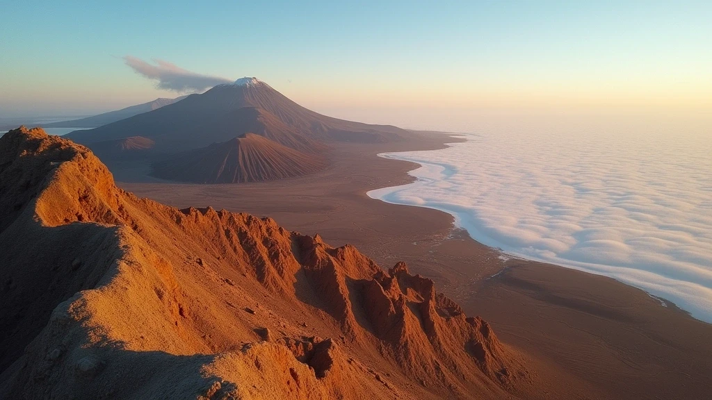 Dramatische Luftaufnahme der Cerro Toco Vulkangipfel in der Atacama-Wüste zur goldenen Stunde