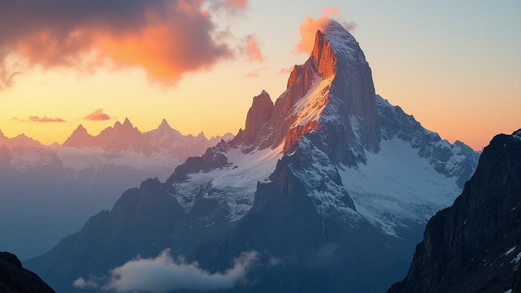 Aiguille du Midi Bergspitze in Chamonix bei goldener Stunde mit dramatischem Licht