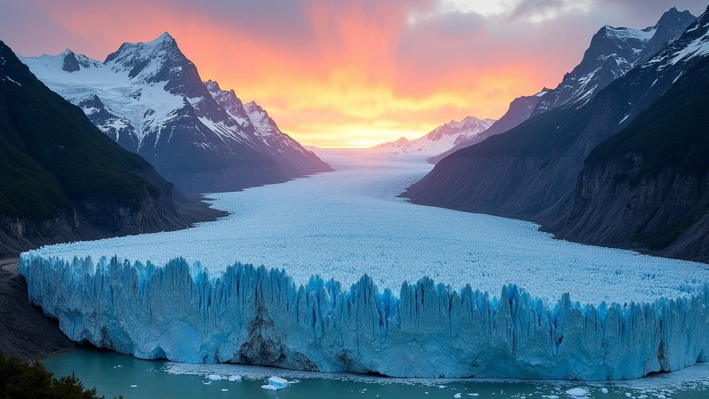 Panoramablick auf den Mer de Glace Gletscher in Chamonix bei Sonnenuntergang mit Alpenglühen