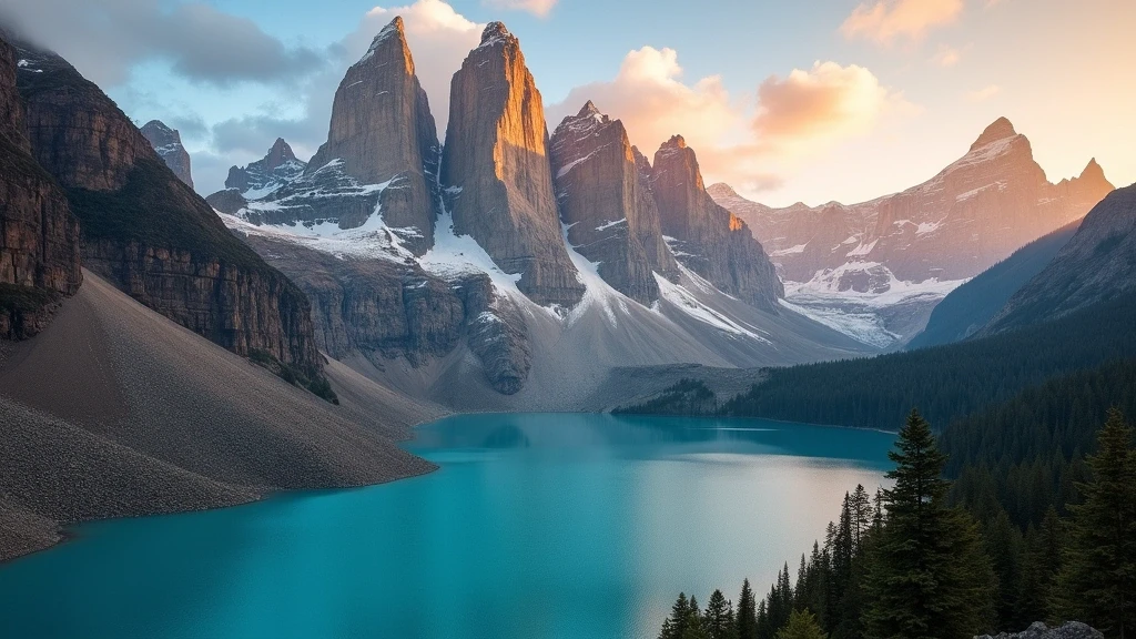 Goldene Stunde im Torres-del-Paine-Nationalpark mit Granittuermen und Gletscherseen in Chile