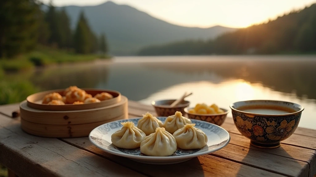 Traditionelle mongolische Kueche mit Buuz und Airag am Khövsgöl-See in der Mongolei