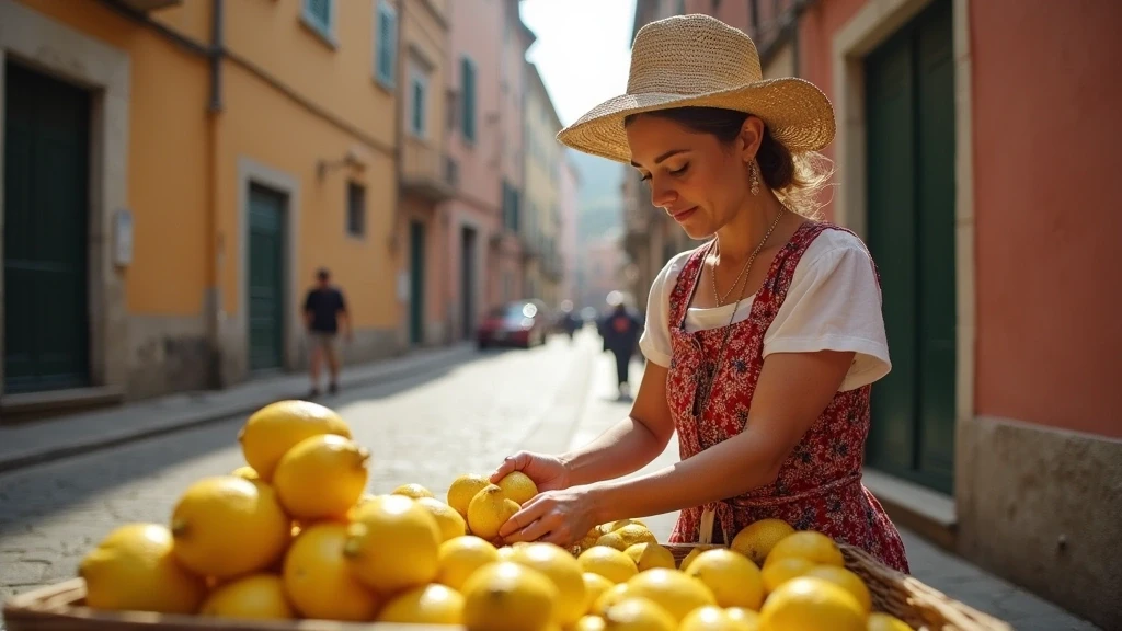 Lokale Marktszene mit Zitronen in Riomaggiore, Cinque Terre, Italien