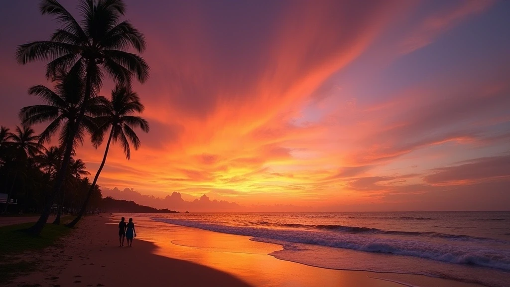 Sonnenuntergang am Galle Face Green in Colombo, Sri Lanka mit dramatischem Himmel