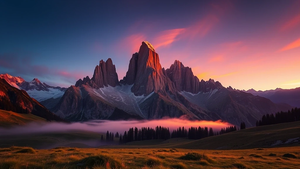 Sonnenuntergang ueber den Tre Cime di Lavaredo in den Dolomiten bei Cortina d'Ampezzo