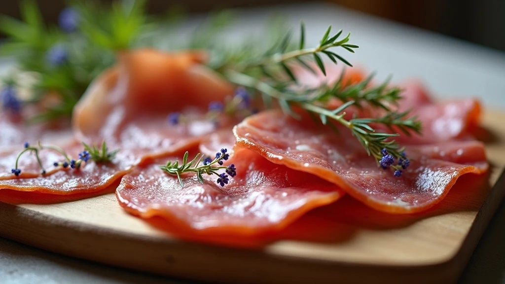 Traditioneller Ladin Speck Teller mit Kraeutern in Corvara in Badia