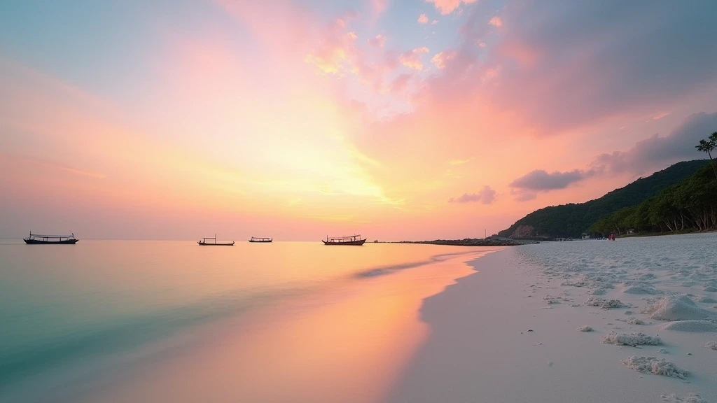 Goldene Stunde Sonnenuntergang am My Khe Strand in Da Nang mit ruhigem tuerkisem Wasser