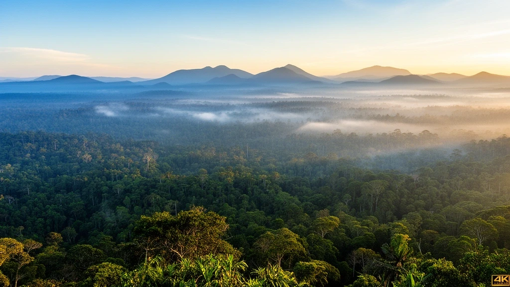 Panoramablick über den primären Regenwald im Danum Valley mit Morgennebel