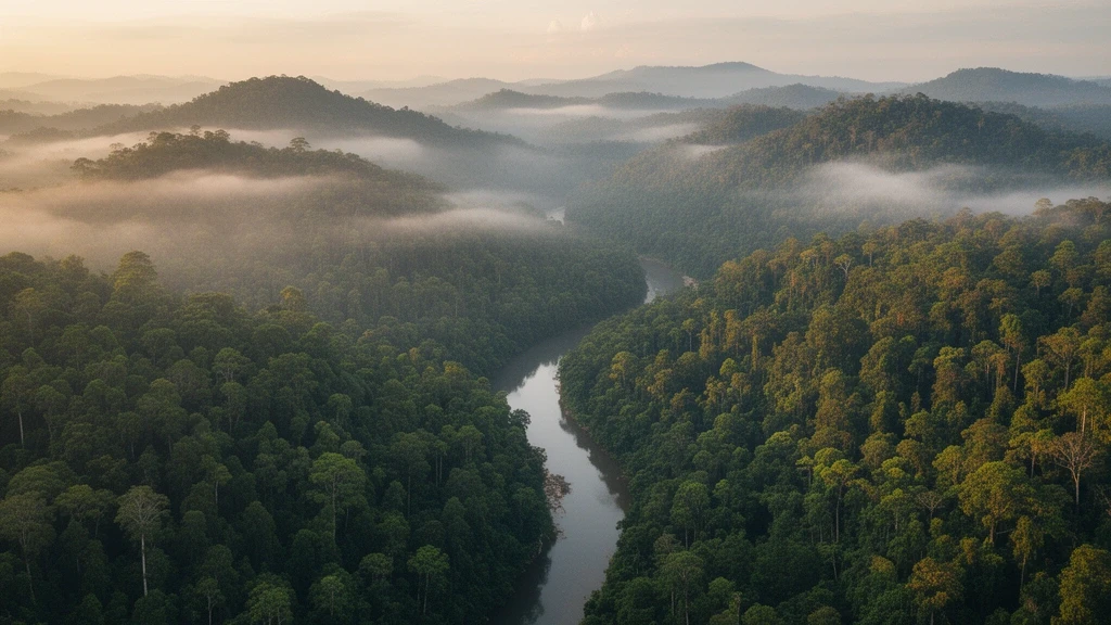 Luftaufnahme des unberührten Regenwaldes im Danum Valley zur goldenen Stunde
