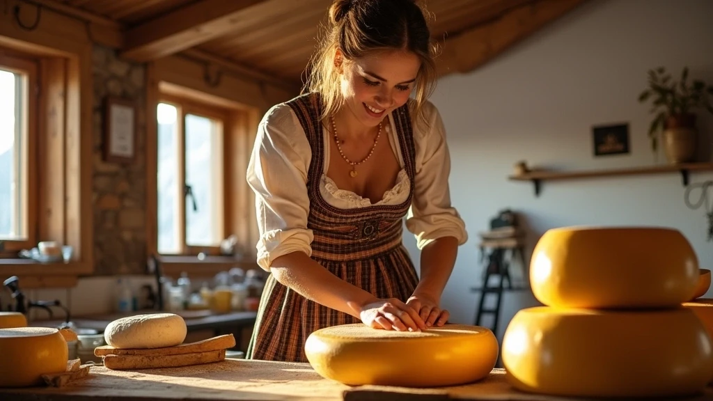 Traditionelle Kaeseherstellung in Davos mit lokaler Fuehrerin in Dirndl
