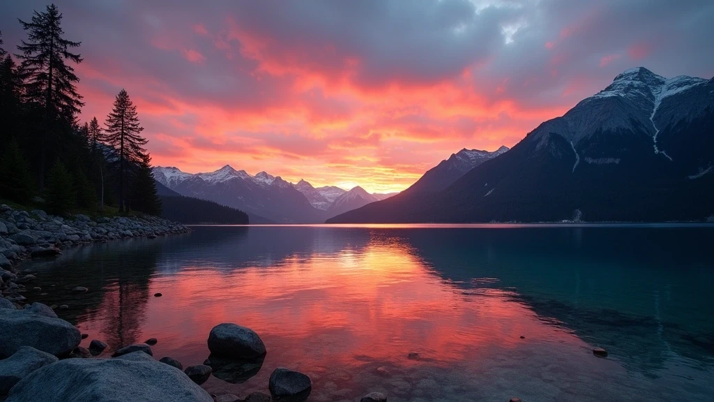 Sonnenuntergang am Davosersee mit alpiner Spiegelung und Bergsilhouetten