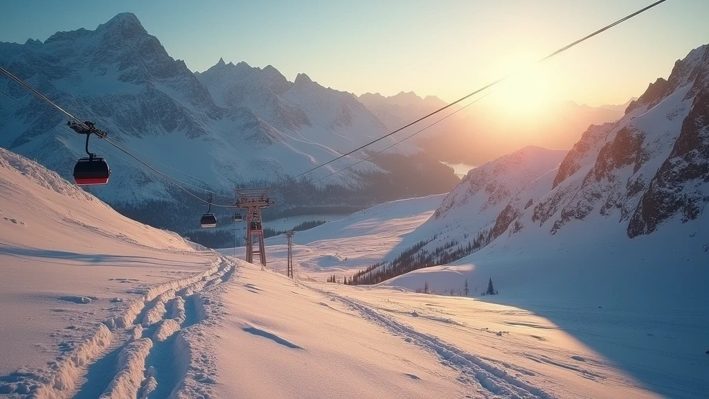 Goldene Stunde auf den Parsenn-Pisten in Davos mit Seilbahnen und Berggipfeln