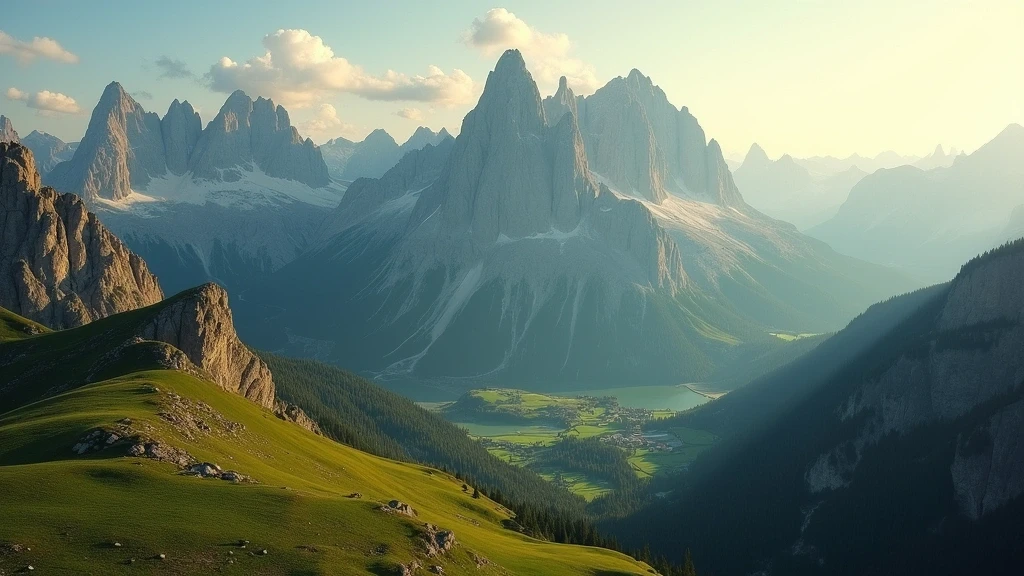 Luftaufnahme der Dolomiten mit Tre Cime di Lavaredo zur goldenen Stunde in Italien