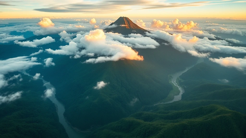 Dramatische Luftaufnahme der Cordillera Central Berge in der Dominikanischen Republik zur goldenen Stunde