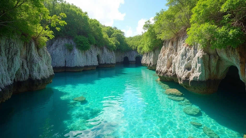 Panoramablick auf eine versteckte Bucht in Punta Cana mit kristallklarem Wasser