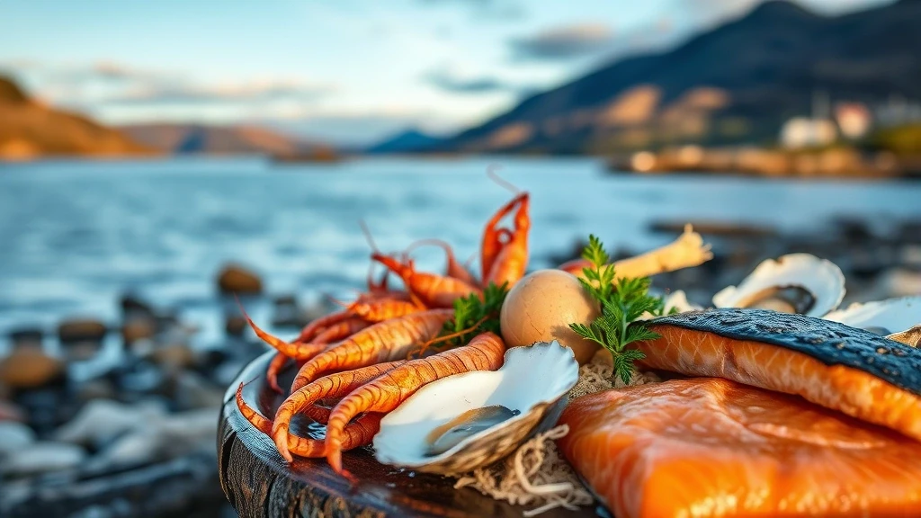 Traditionelle schottische Meeresfruechte-Platte in Dornie mit Langustinen und Austern