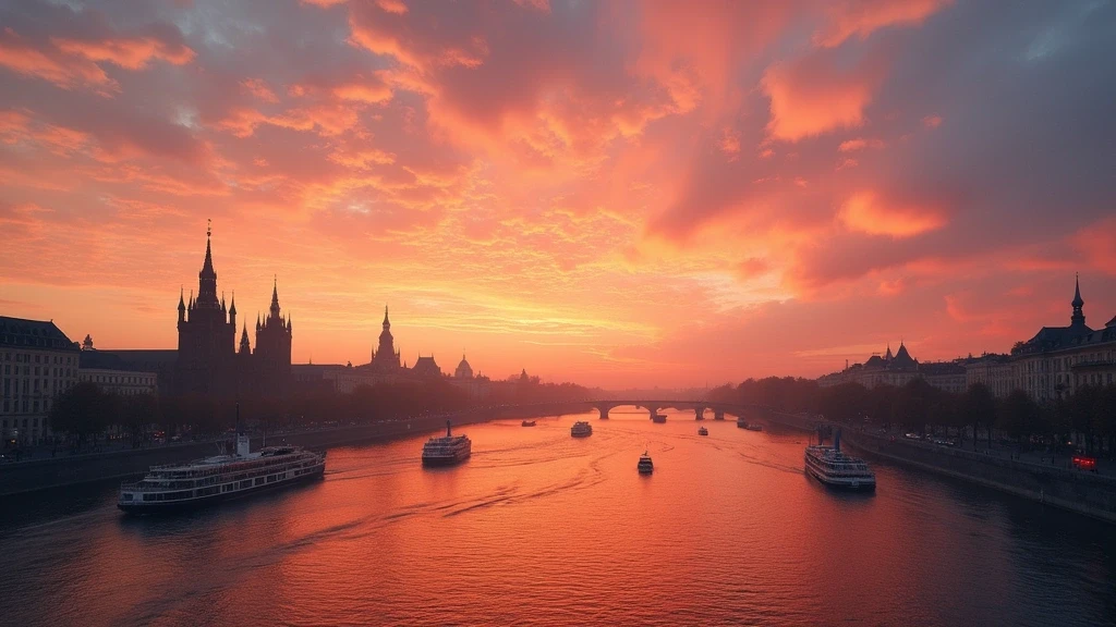Panoramablick von der Loschwitzer Bruecke auf die Elbe bei Sonnenuntergang in Dresden