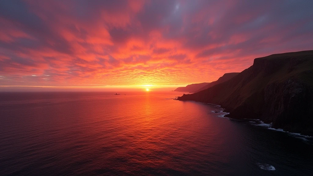 Sonnenuntergang ueber der Irischen See von Howth Head aus gesehen in Dublin, Irland