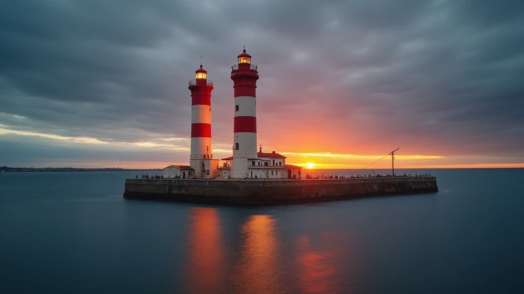 Goldene Stunde am Poolbeg Leuchtturm in Dublin Bay, Irland