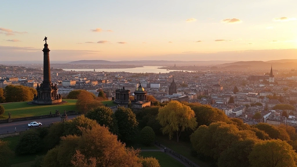Panoramablick von Calton Hill auf Edinburgh zur goldenen Stunde