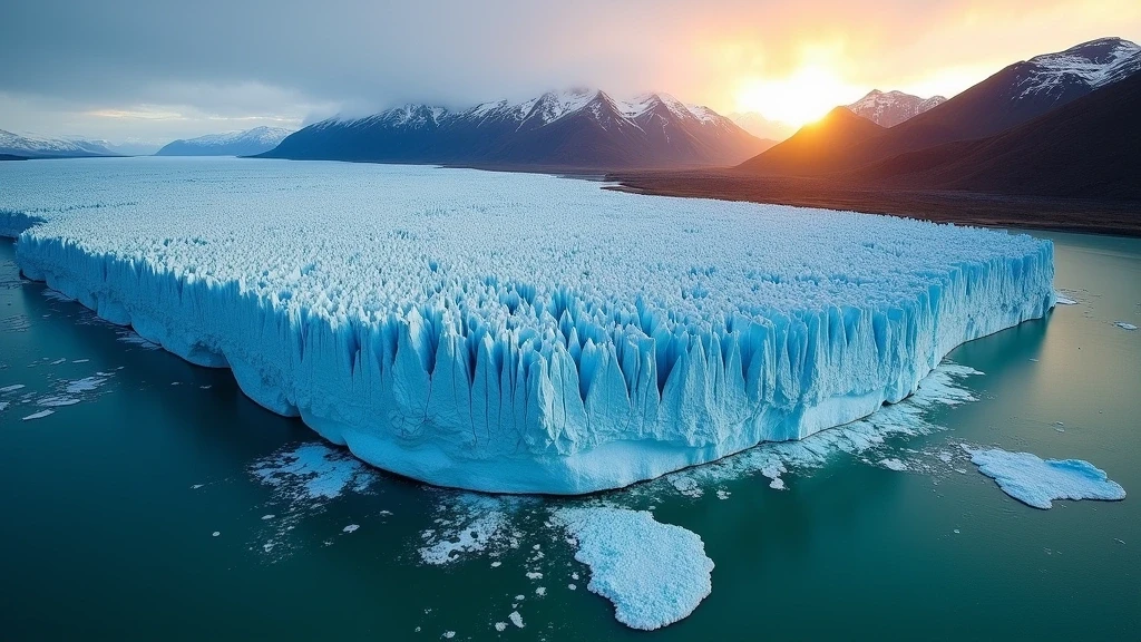 Atemberaubende Luftaufnahme des Perito-Moreno-Gletschers in El Calafate zur goldenen Stunde