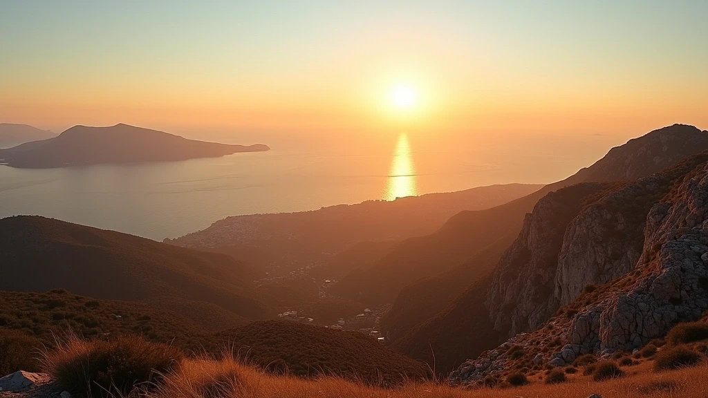 Panoramablick vom Monte Capanne Gipfel auf das Toskanische Archipel zur goldenen Stunde