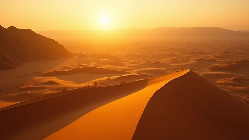 Luftaufnahme der goldenen Sandduenen der Sahara in Erfoud, Marokko zur goldenen Stunde