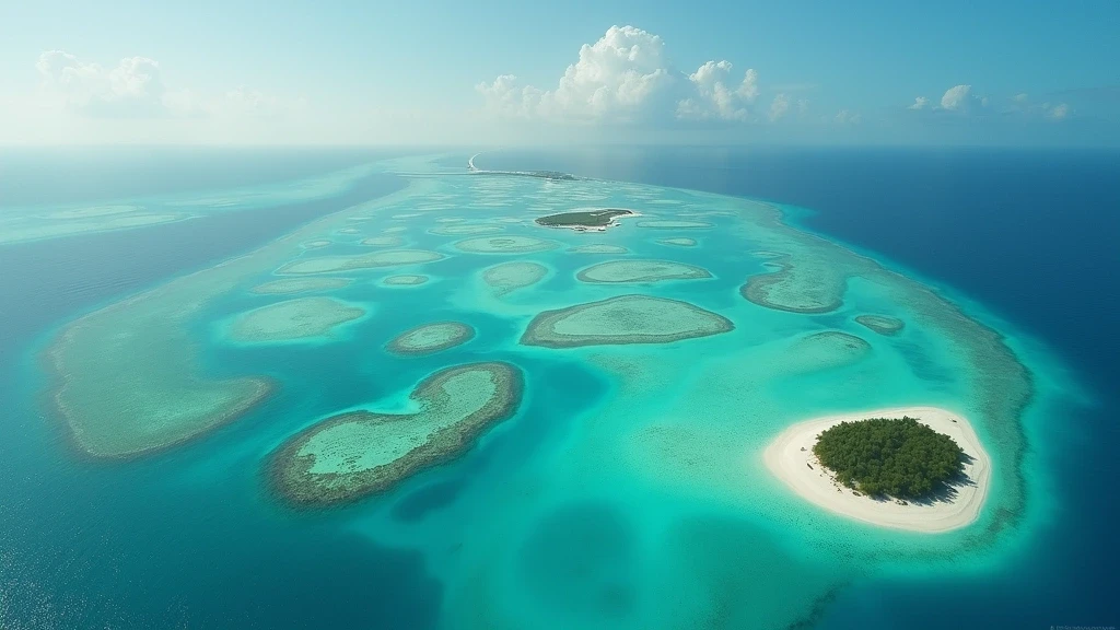 Luftaufnahme der Exuma Cays Land and Sea Park mit tuerkisfarbenen Flachwasserbereichen und Sandbaenken zur goldenen Stunde