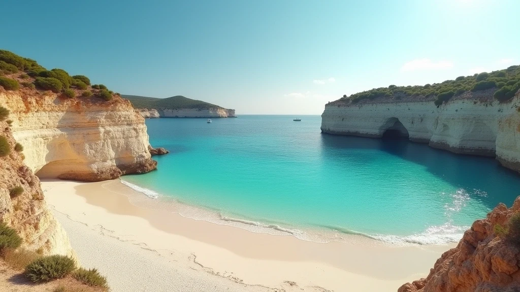 Panorama-blick auf lido burrone strand und tuffstein-brueche in favignana