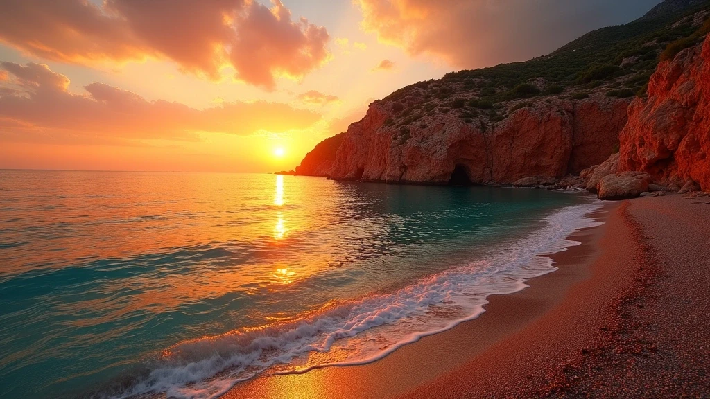 Sonnenuntergang an der cala rossa mit roten tuffstein-klippen in favignana