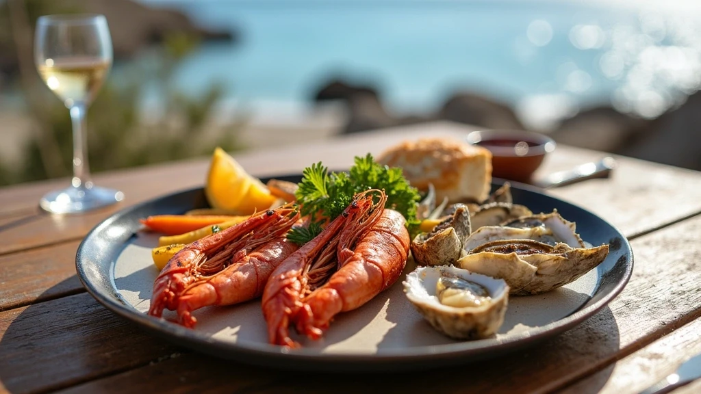 Frische Meeresfruechte-Platte mit Blick auf das Meer in Formentera, Playa de Ses Illetes