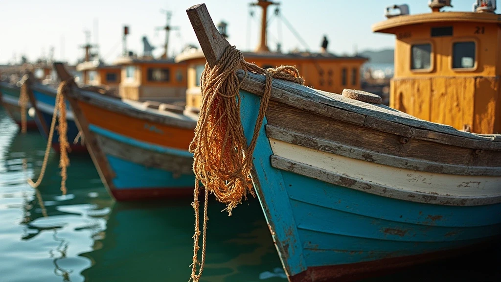 Traditionelle Fischerboote (llaüts) im Hafen von Es Pujols auf Formentera mit detailreicher Holztextur