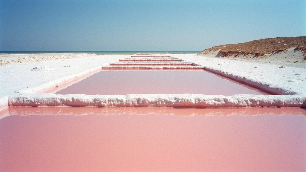 Vogelperspektive der Salinen Estany Pudent auf Formentera mit geometrischen Salzbecken und rosa Wasser