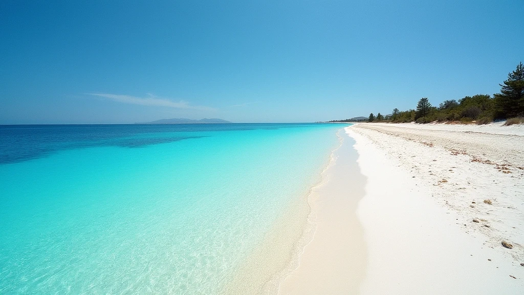 Landschaftsaufnahme von Ses Illetes auf Formentera mit türkisfarbenem Flachwasser und weißem Sandstrand