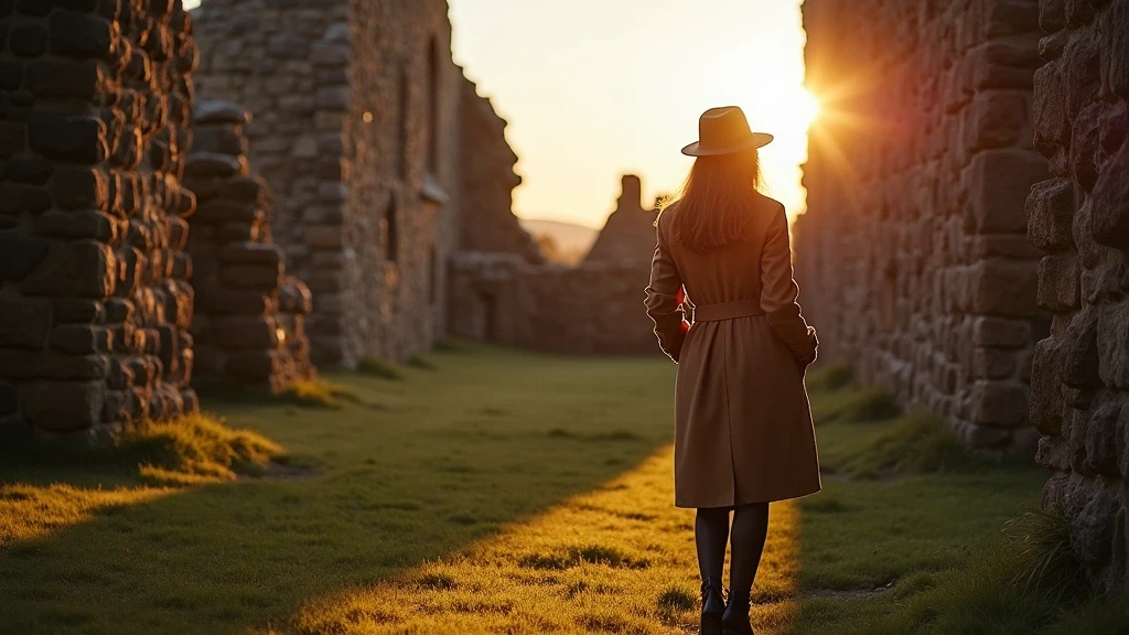 Stylisher Reisender erkundet Old Inverlochy Castle in Fort William, Schottland