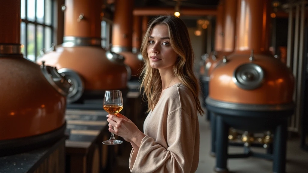 Elegante Frau beim Whisky-Tasting in einer Brennerei in Fort William, Schottland